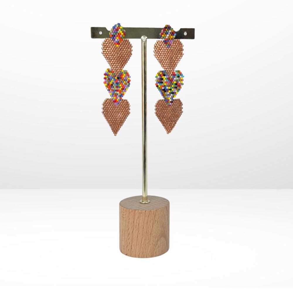Aretes Tejidos en Miyuki - Trio de Corazones