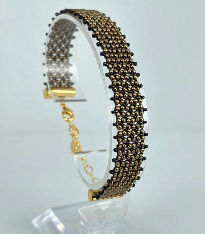 Pulsera Tejida en Miyuki - Red en Negro y Bronce.
