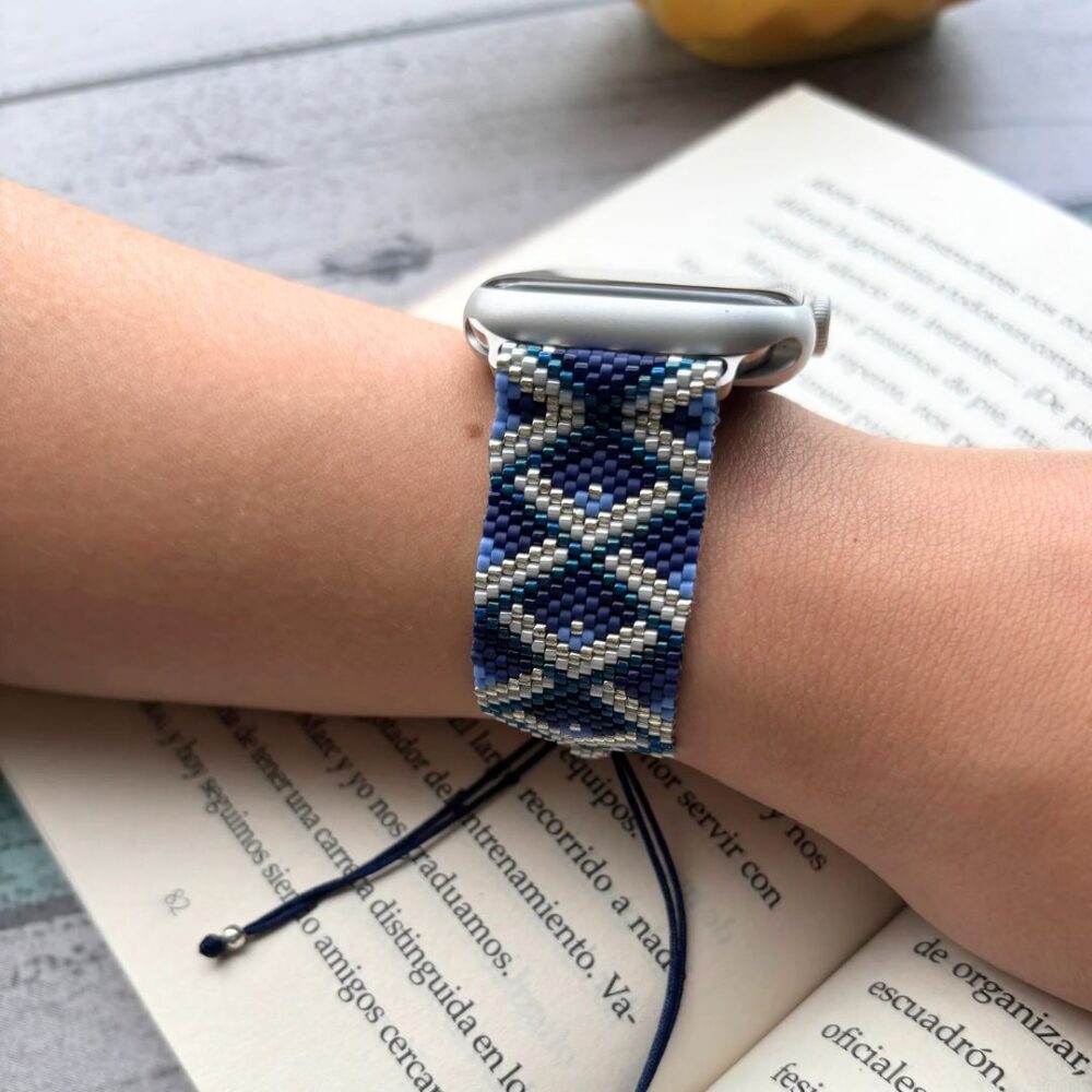 Pulso Tejido en Miyuki para Apple Watch - Azul y Plata