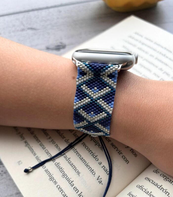 Pulso Tejido en Miyuki para Apple Watch - Azul y Plata