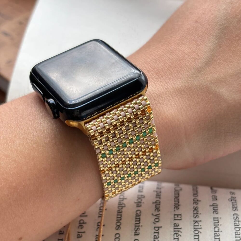 Pulso Tejido en Miyuki para Apple Watch -  Dorado y Verde