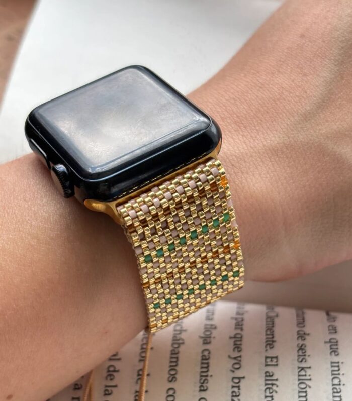 Pulso Tejido en Miyuki para Apple Watch -  Dorado y Verde