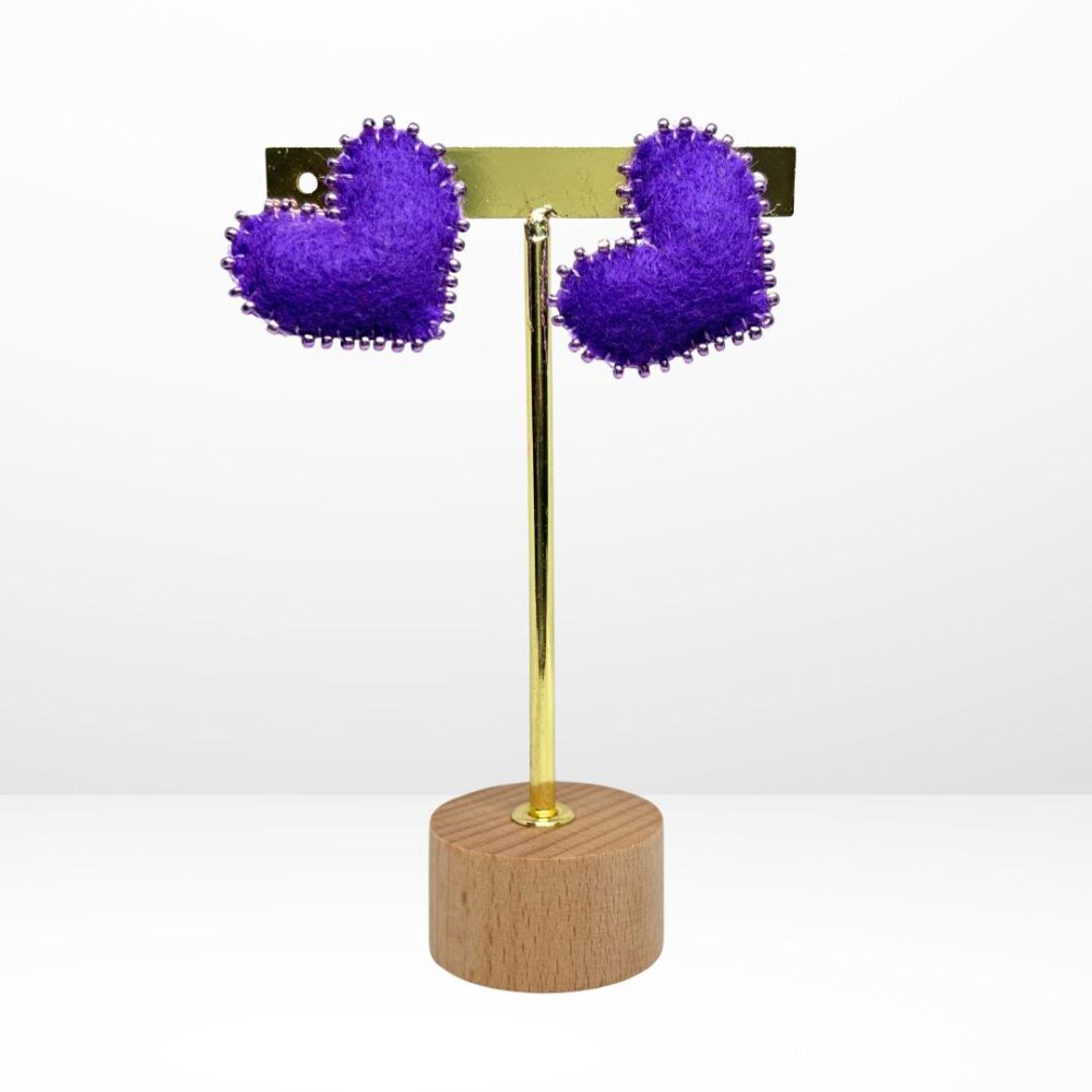 Aretes Tejidos en Paño Lency -  Corazón Peludito Morado