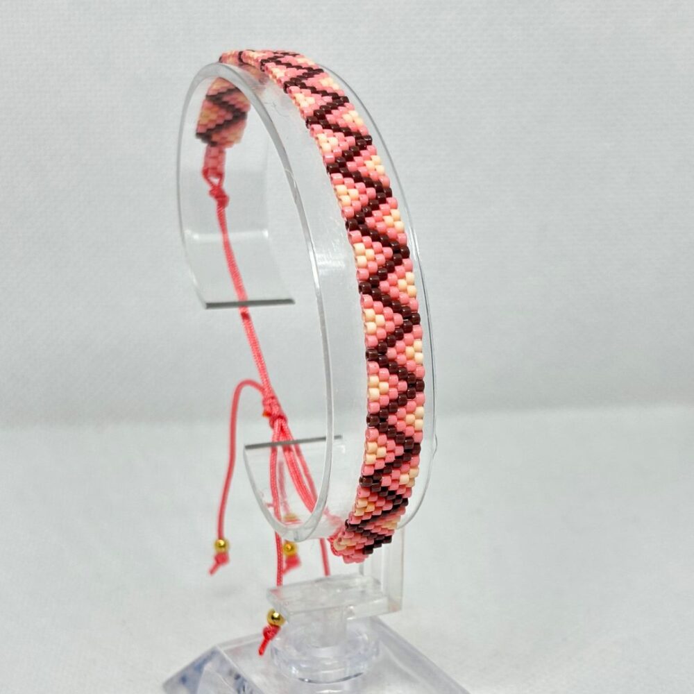 Pulsera Tejida en Miyuki - Armonía Café y Rosado