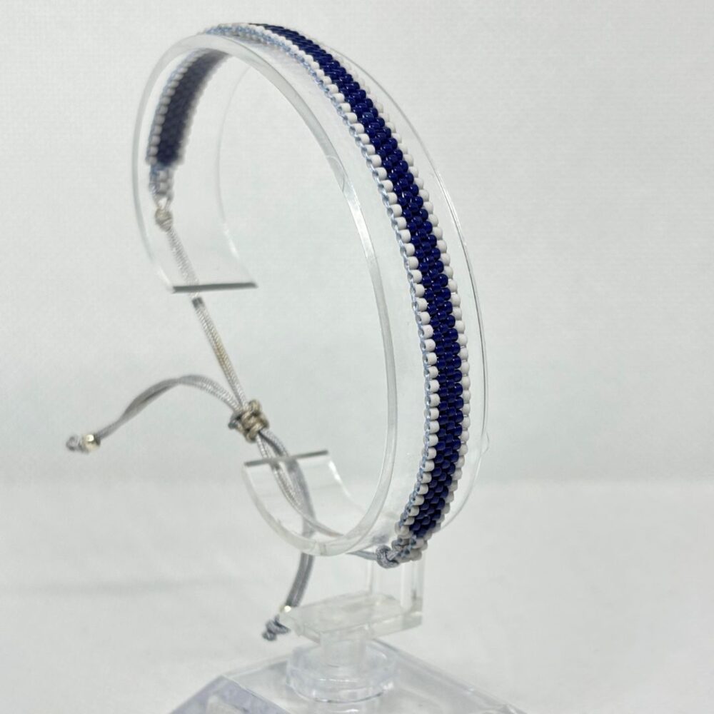 Pulsera Tejido en Miyuki - Lineal Azul y Gris