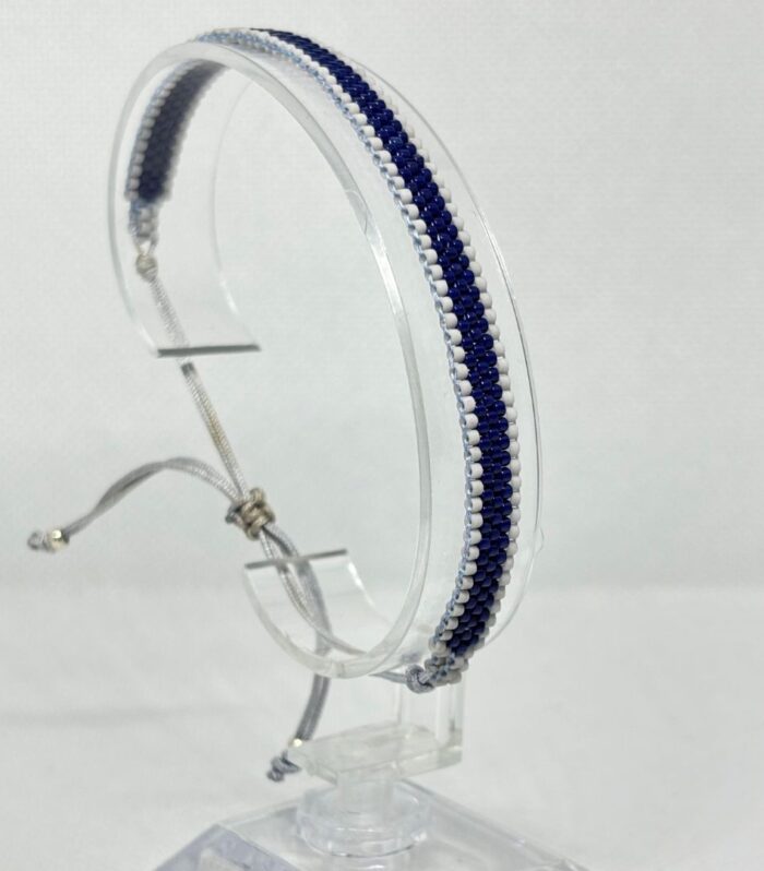 Pulsera Tejido en Miyuki - Lineal Azul y Gris