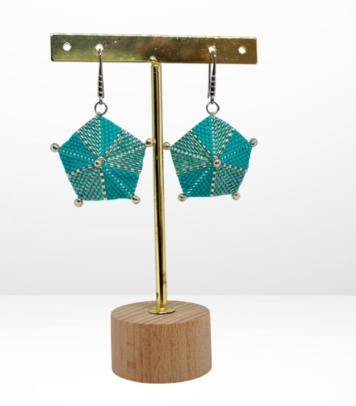 Aretes tejidos en Miyuki - Sombrillitas brisa turquesa