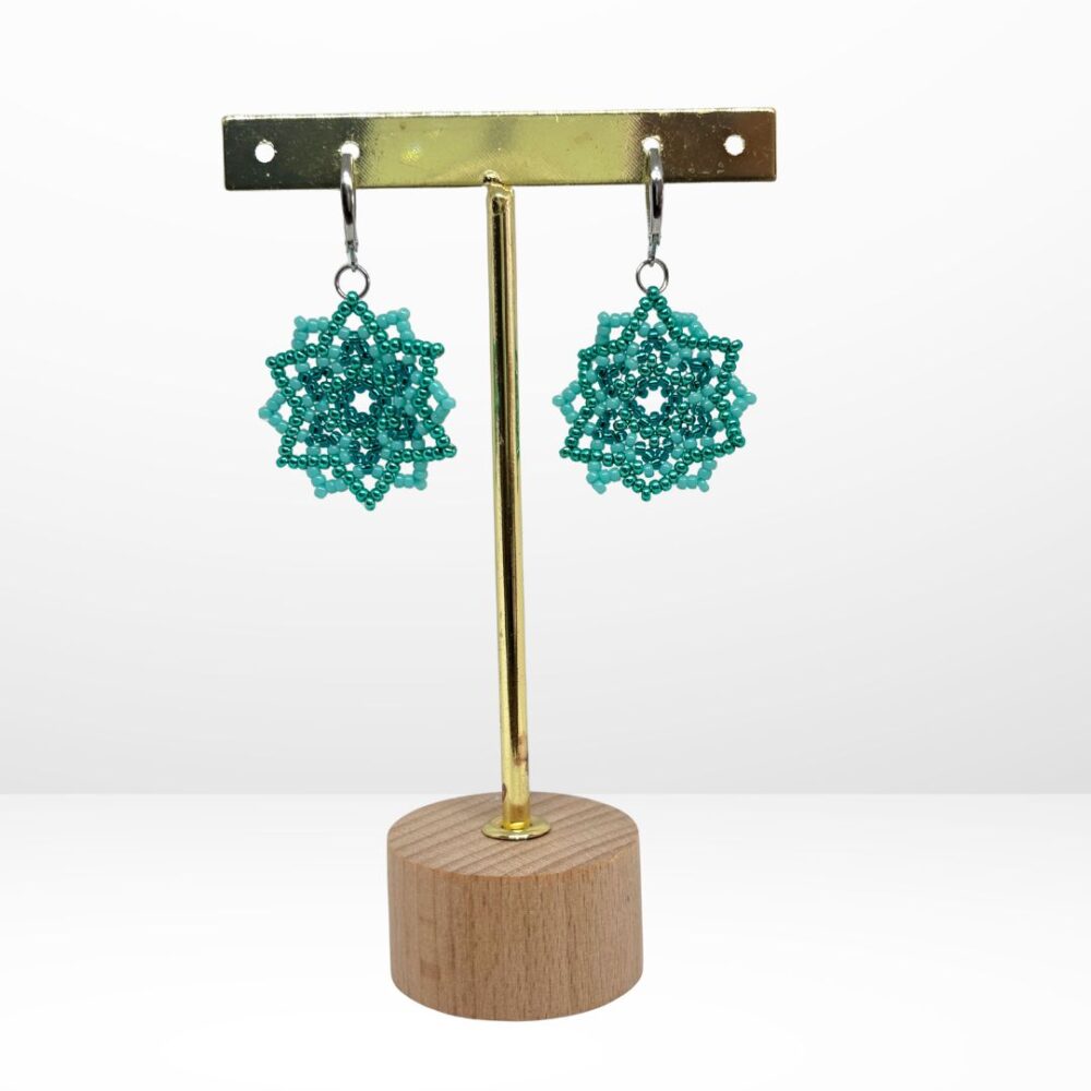 Aretes tejidos en Miyuki - Mandala alegría turquesa