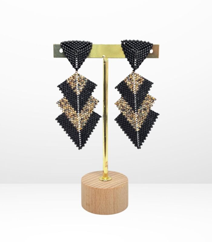 Aretes Tejidos en Miyuki - Triada Ágata Negra