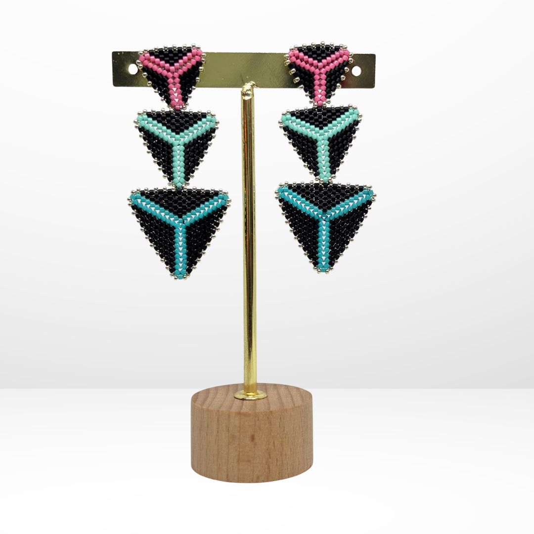 Aretes tejidos en Miyuki - Trinidad Ágata Negra