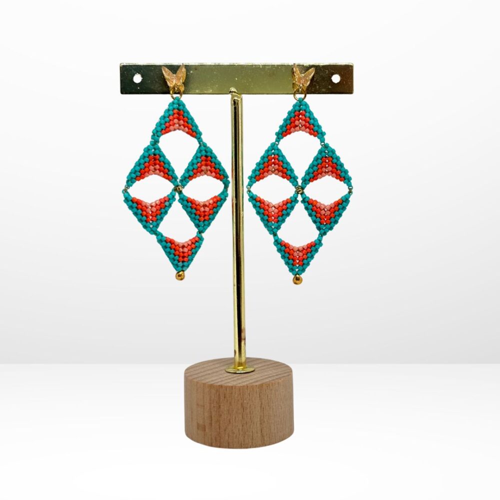 Aretes Tejidos en Miyuki -  Coral encantado