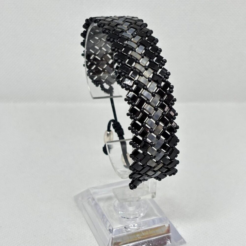 Pulsera Tejida en Miyuki - Ébano Ágata Negra
