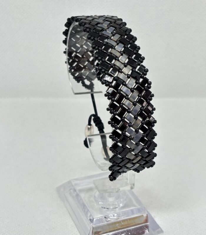 Pulsera Tejida en Miyuki - Ébano Ágata Negra