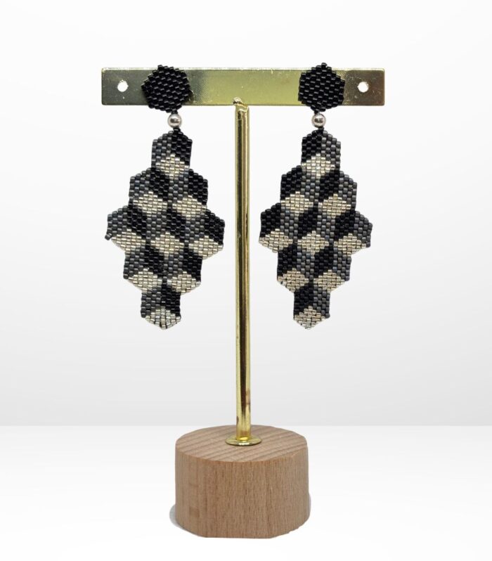 Aretes Tejidos en Miyuki - Vasarely Ágata Negra